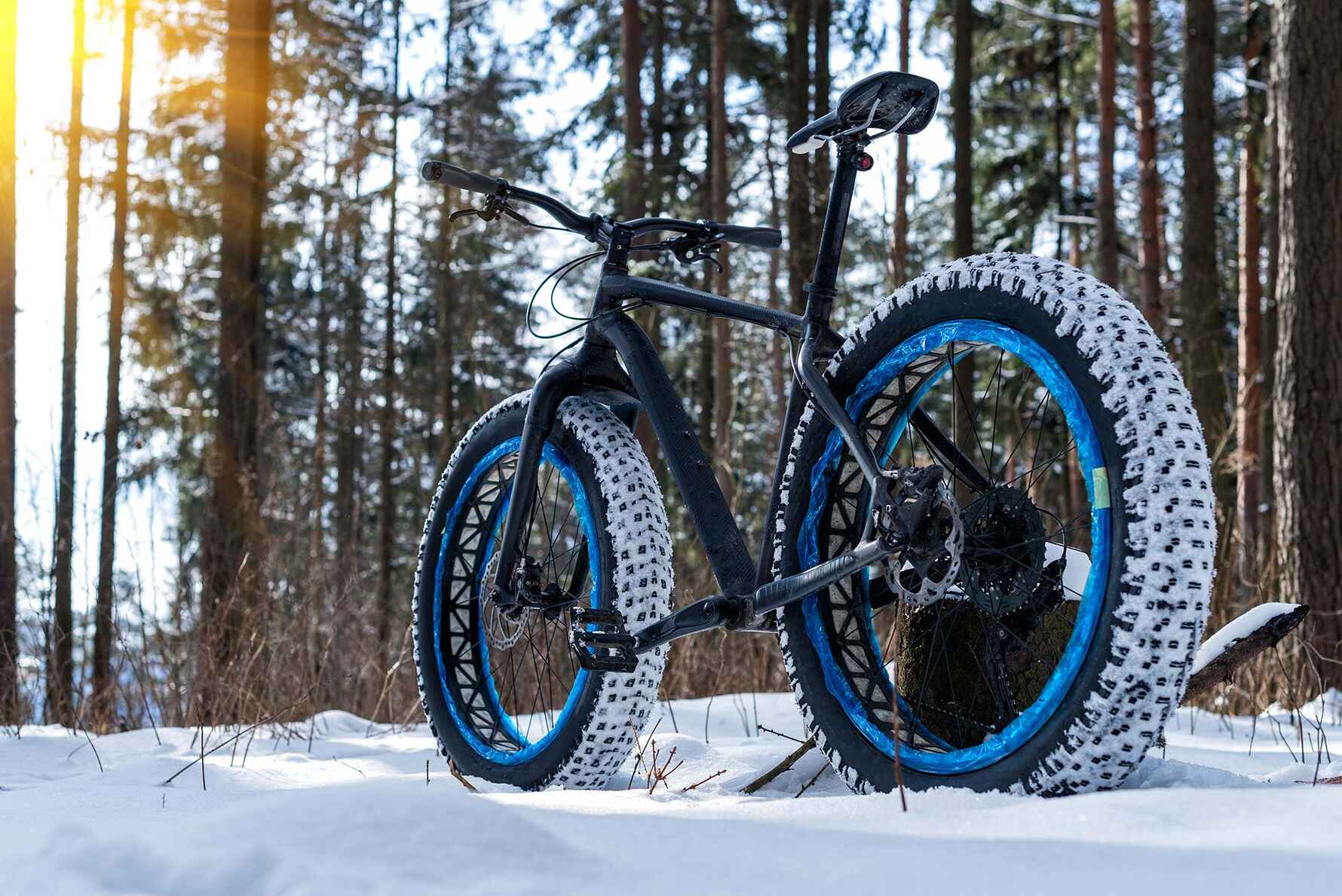 A fatbike in the snow